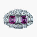 Art Deco Pink Sapphire Diamond Cluster Ring