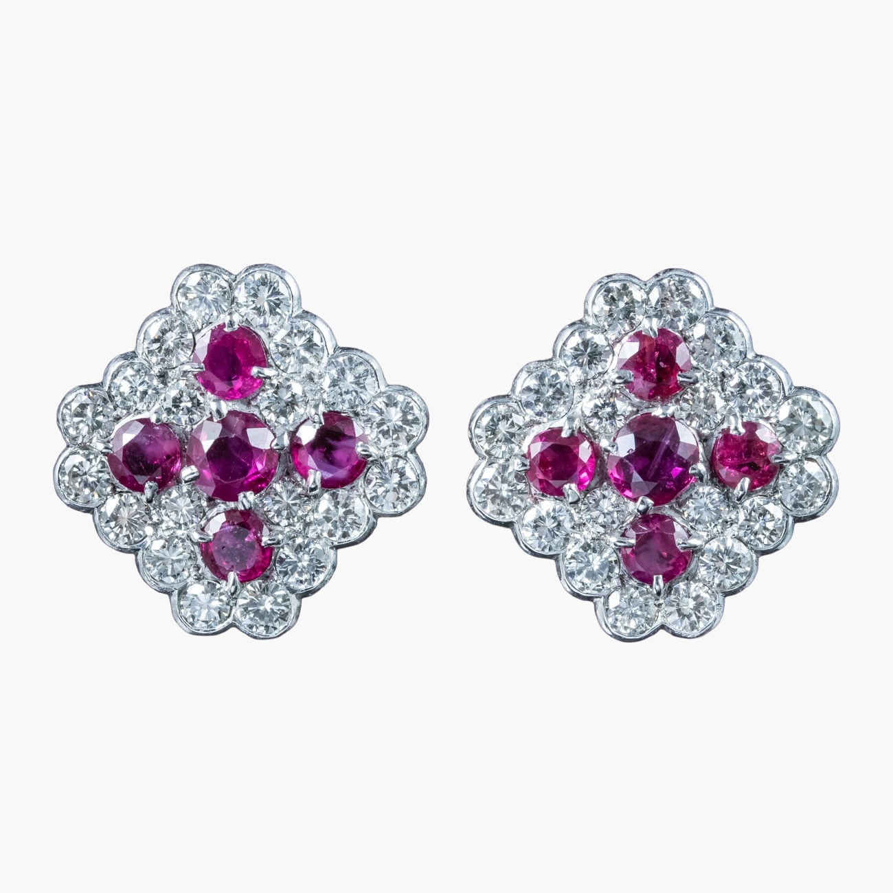 Art Deco Ruby Diamond Cluster Earrings 1.8ct Ruby 4ct Diamond Main image