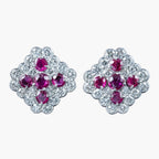 Art Deco Ruby Diamond Cluster Earrings 1.8ct Ruby 4ct Diamond