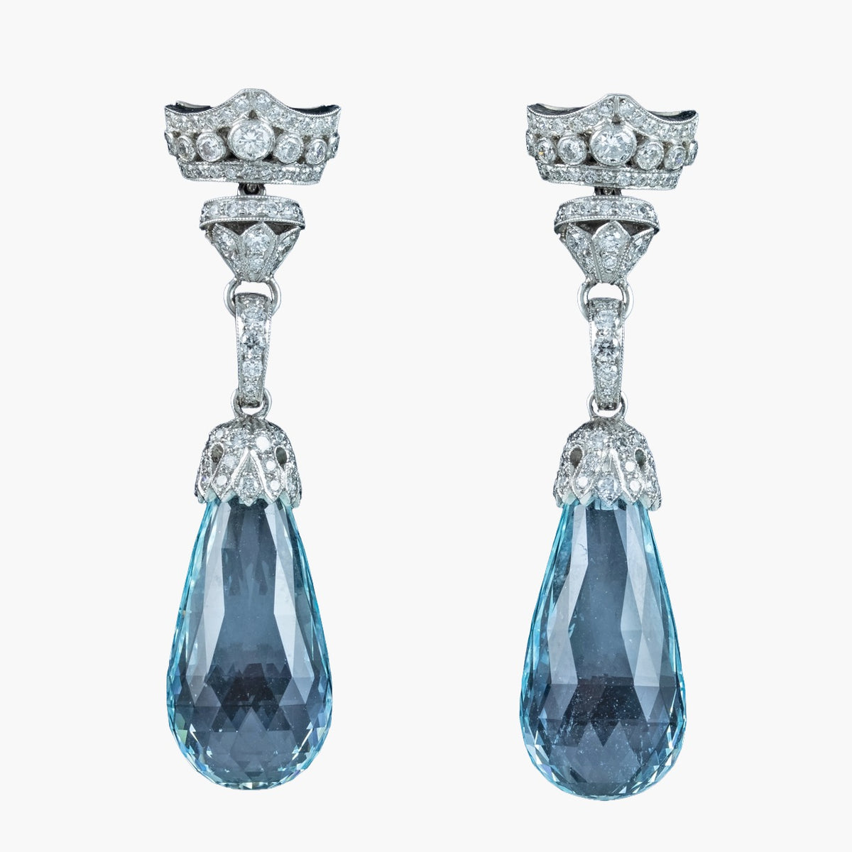 Art Deco Style Aquamarine Diamond Drop Earrings 18ct Gold 25ct Of Aqua Main image