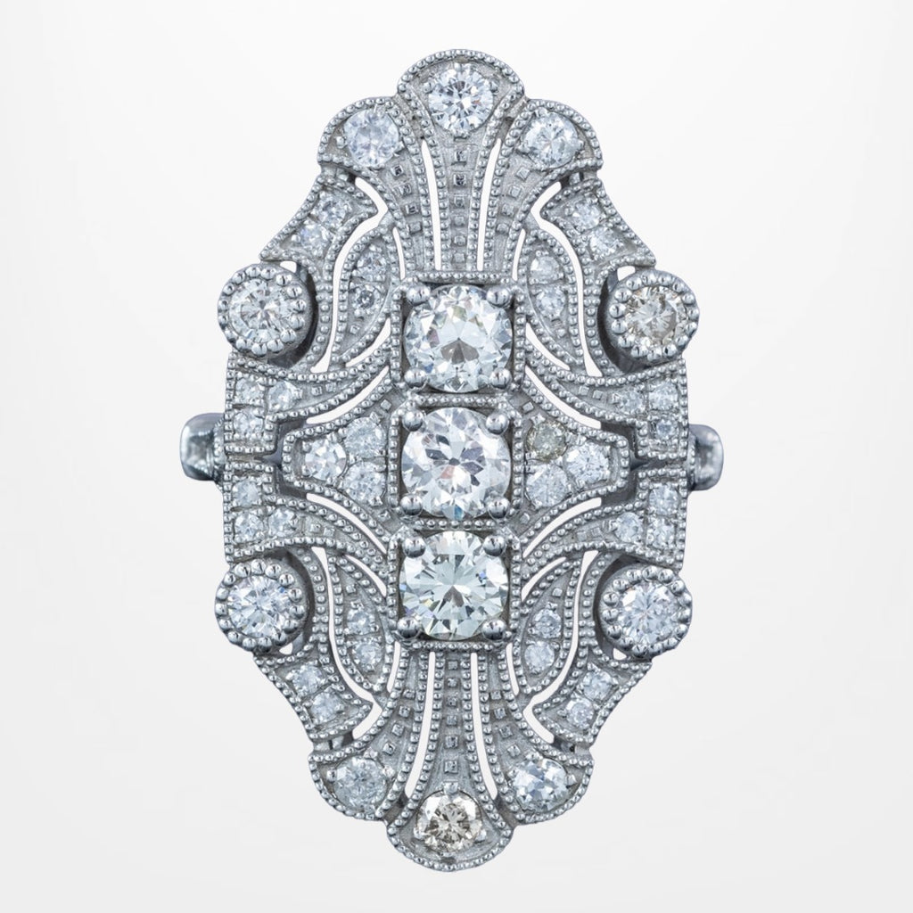 Art Deco Style Diamond Cluster Cocktail Ring 1.53ct Total