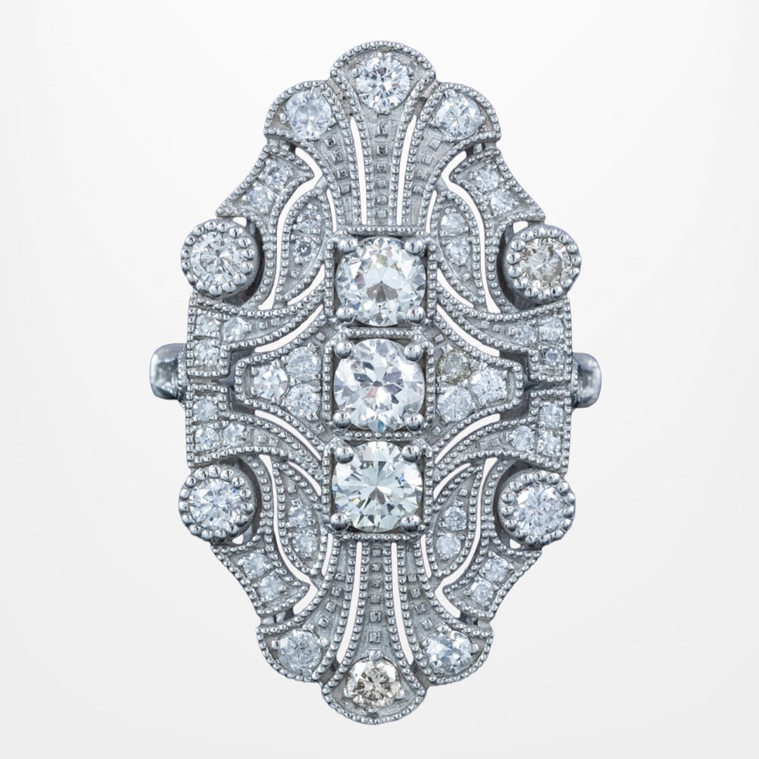 Art Deco Style Diamond Cluster Cocktail Ring 1.53ct Total