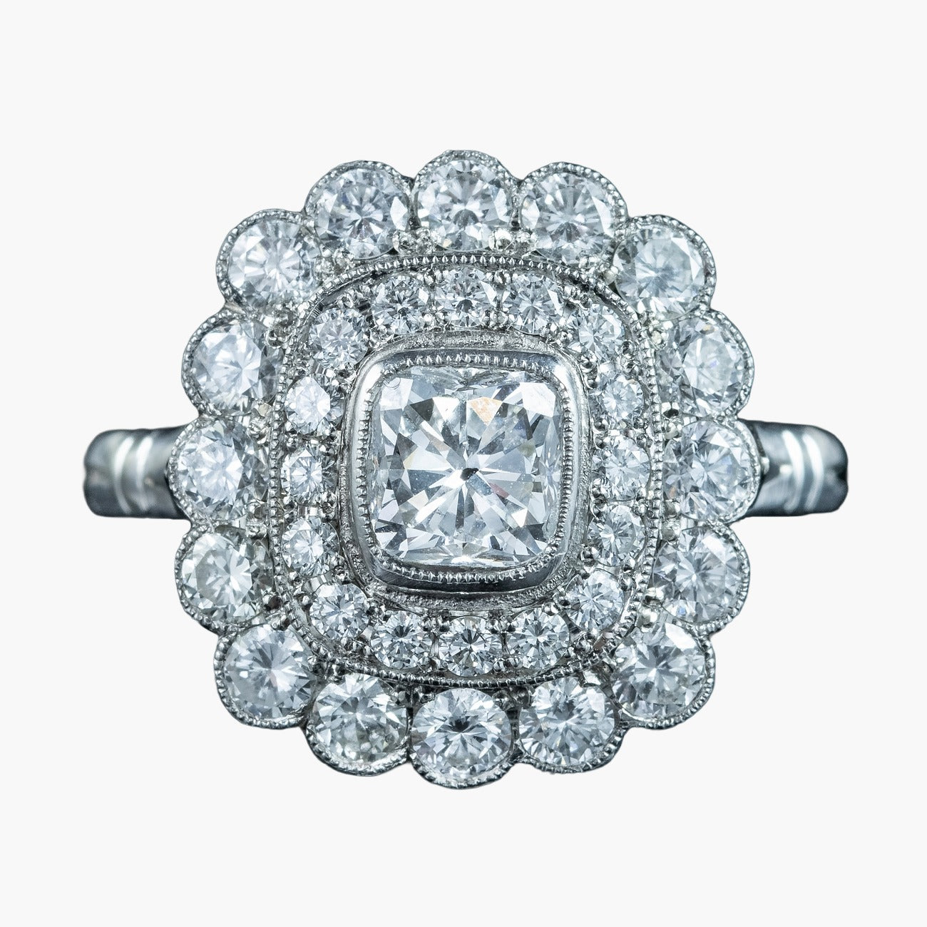 Art Deco Style Diamond Cluster Ring 2.42ct Total