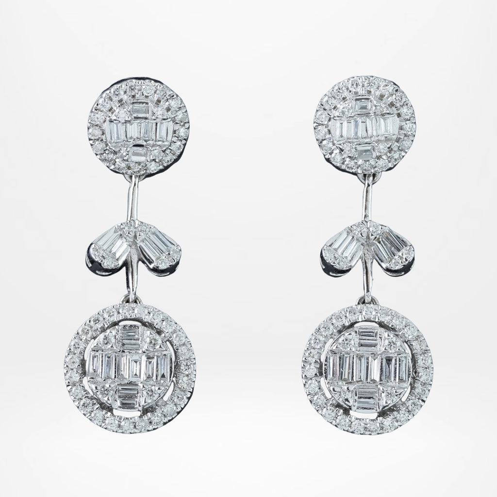 Art Deco Style Diamond Drop Earrings 18ct Gold 2.54ct Total
