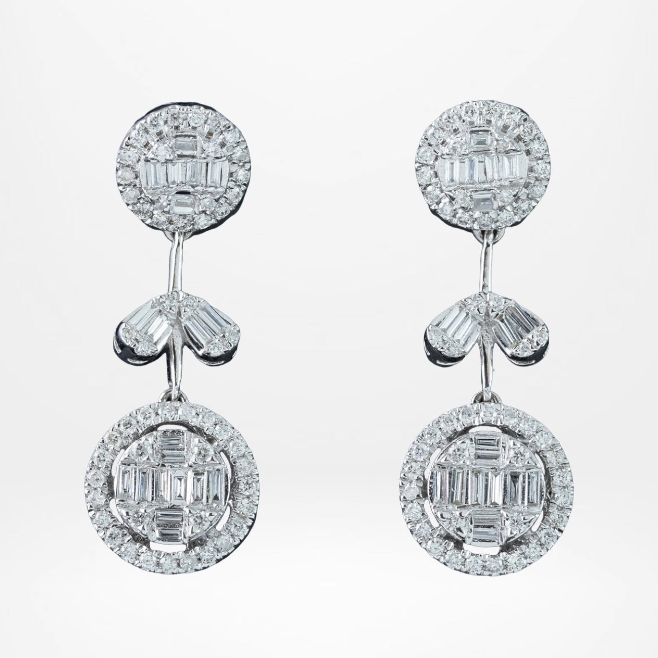 Art Deco Style Diamond Drop Earrings 18ct Gold 2.54ct Total