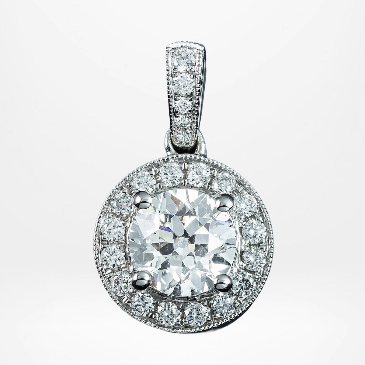 Art Deco Style Diamond Pendant 18ct Gold 1.09ct Lab Grown Diamond Centre