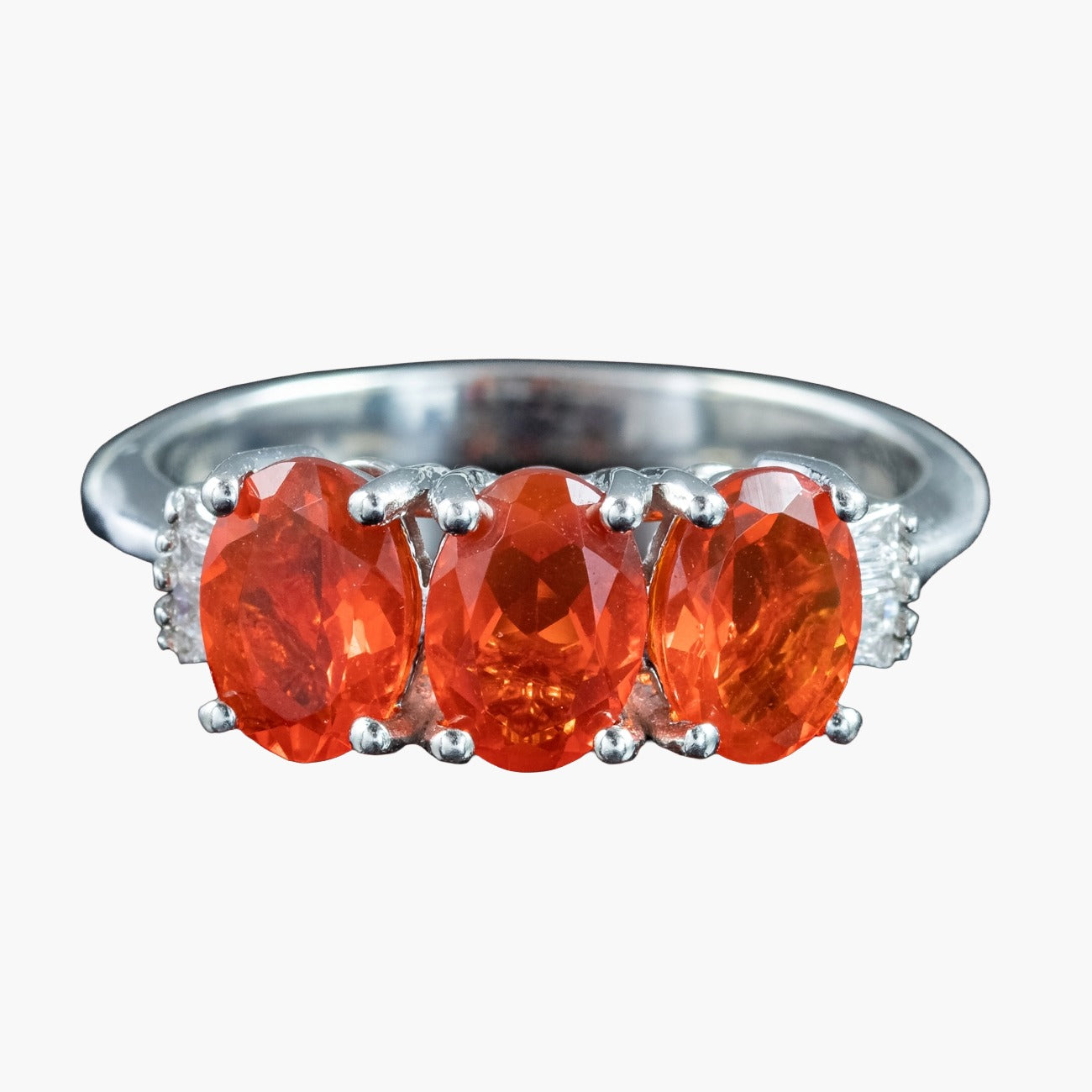 Art Deco Style Fire Opal Diamond Trilogy Ring 1.8ct Total Main image