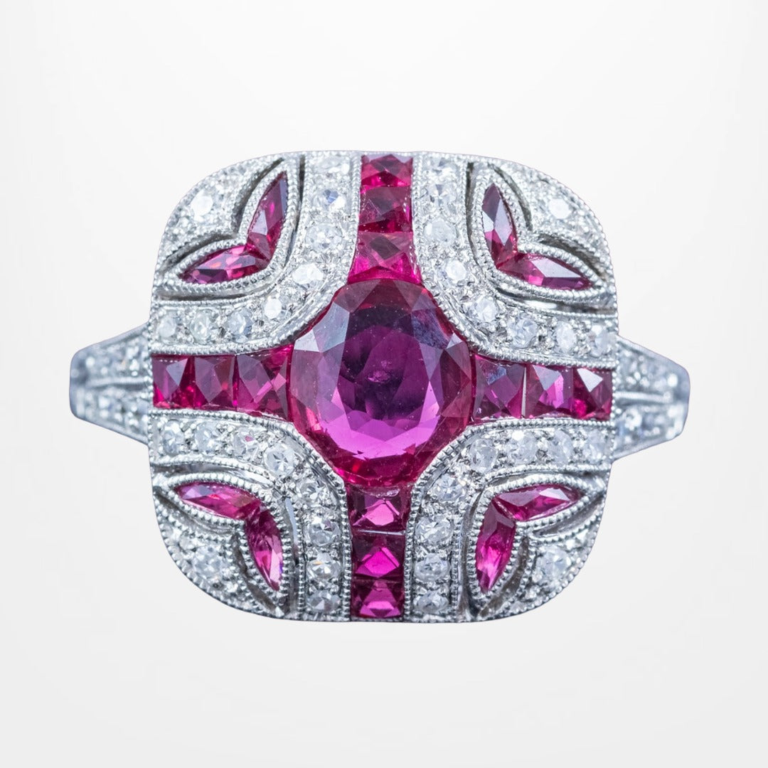 Art Deco Style Ruby Diamond Cluster Cocktail Ring 1.55ct Ruby Main image