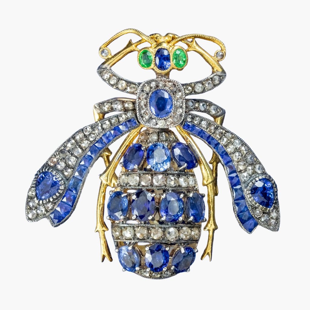 Art Deco Style Sapphire Diamond Bee Brooch 5.2ct Of Sapphire