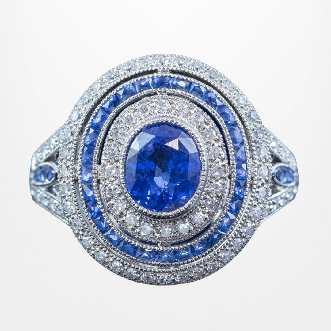 Art Deco Style Sapphire Diamond Cluster Cocktail Ring 1.6ct Of Sapphire Main image