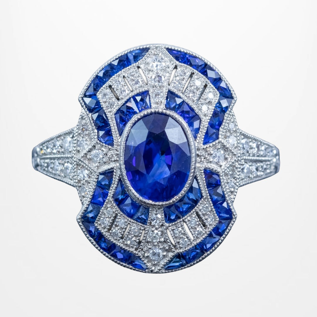 Art Deco Style Sapphire Diamond Cluster Cocktail Ring 2.16 Blue Sapphire Main image