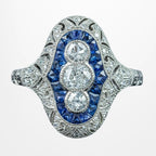 Art Deco Style Sapphire Diamond Cluster Ring 0.65ct Diamond