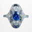 Art Deco Style Sapphire Diamond Cluster Ring 1.38ct Sapphire With Cert