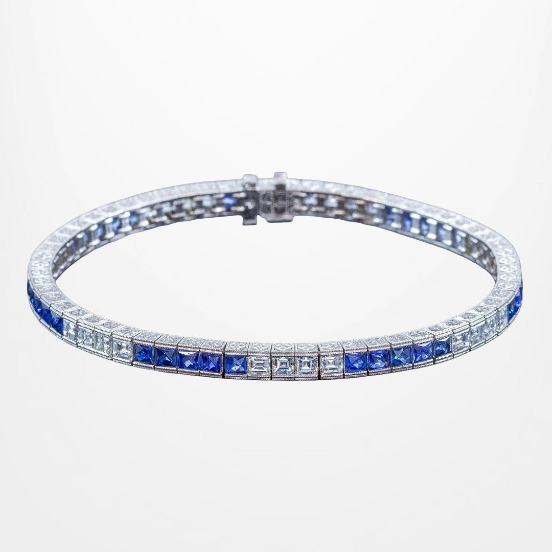 Art Deco Style Sapphire Diamond Line Bracelet Platinum 4.5ct Blue Sapphire Main image