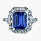 Art Deco Style Tanzanite Diamond Cluster Ring 3.55ct Tanzanite