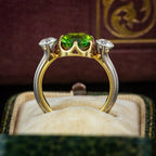 Vintage Green Tourmaline Diamond Trilogy Ring With Box