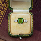 Vintage Green Tourmaline Diamond Trilogy Ring With Box