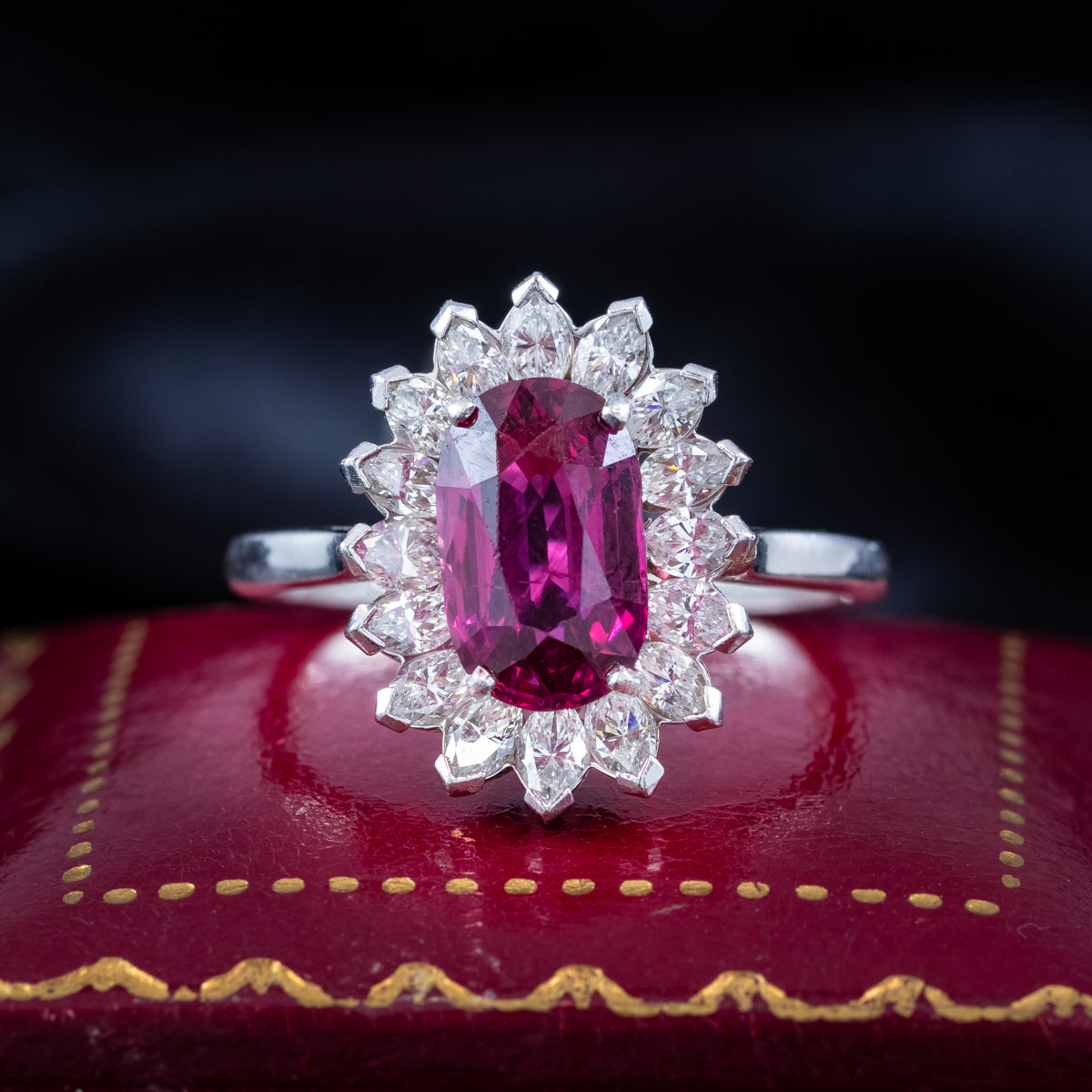 Vintage Ruby Diamond Cluster Ring 2.5ct Ruby With Box