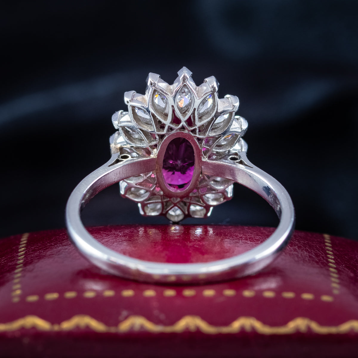 Vintage Ruby Diamond Cluster Ring 2.5ct Ruby With Box