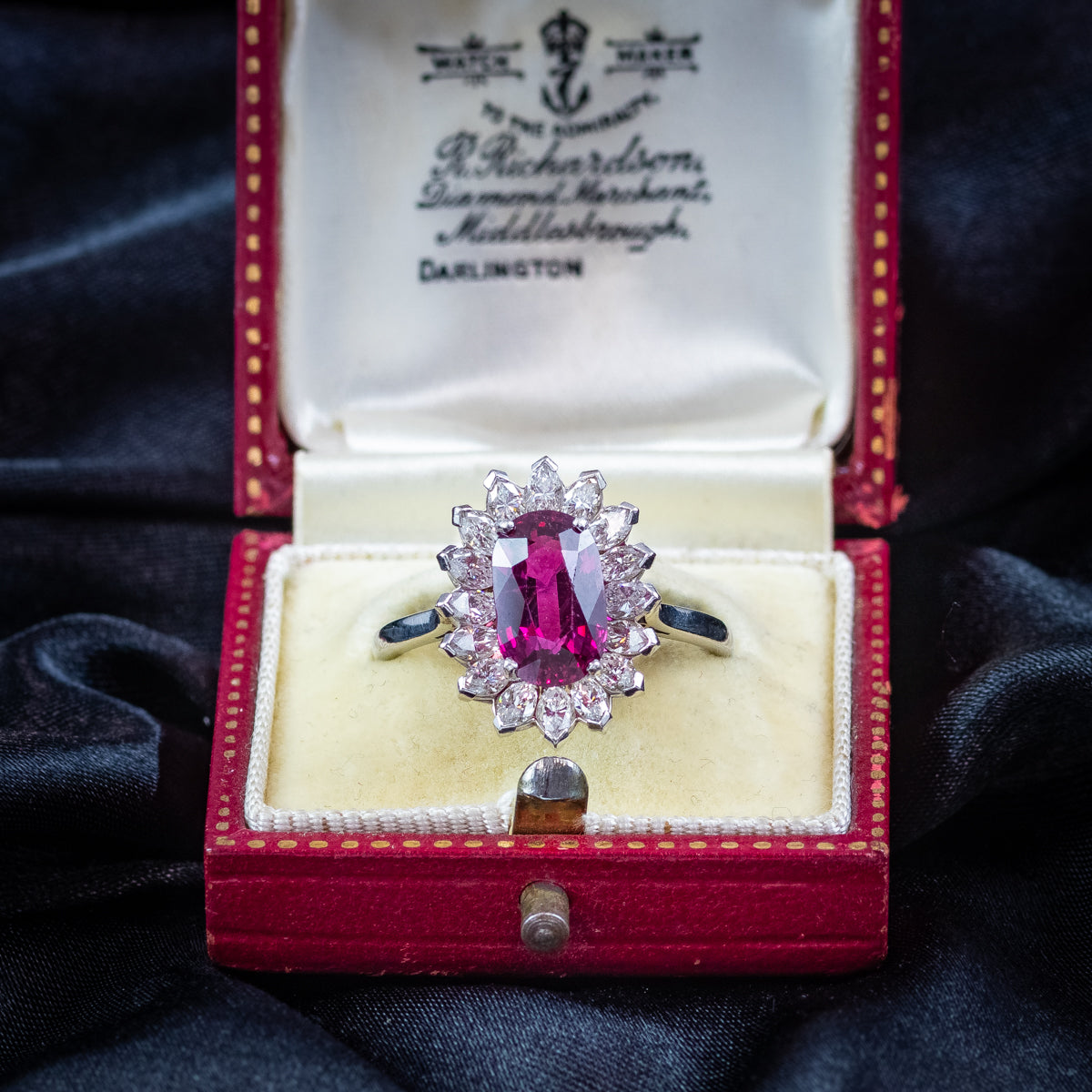 Vintage Ruby Diamond Cluster Ring 2.5ct Ruby With Box