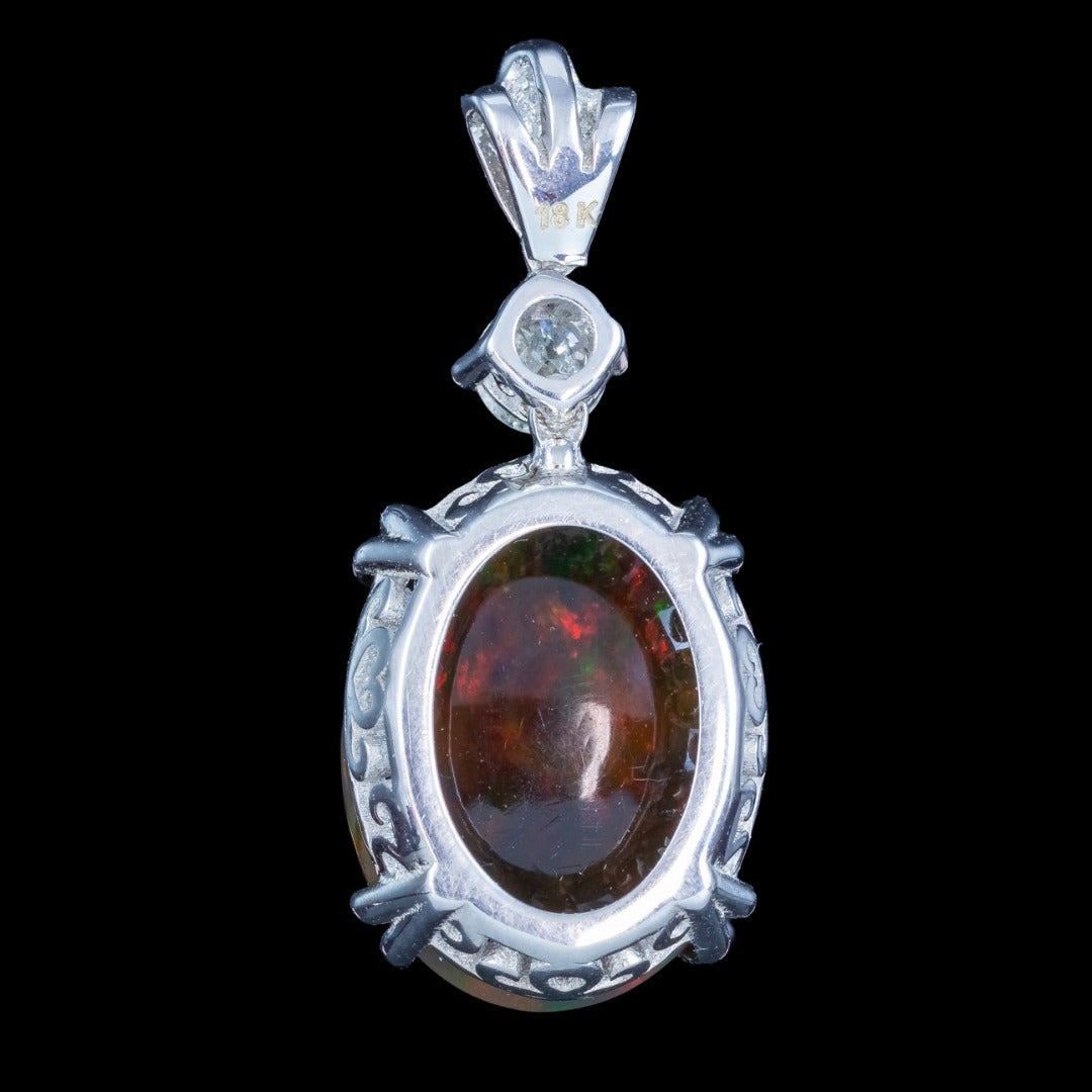 Edwardian Style Black Opal Diamond Pendant 18ct Gold 6.87ct Natural Opal