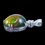 Edwardian Style Black Opal Diamond Pendant 18ct Gold 6.87ct Natural Opal