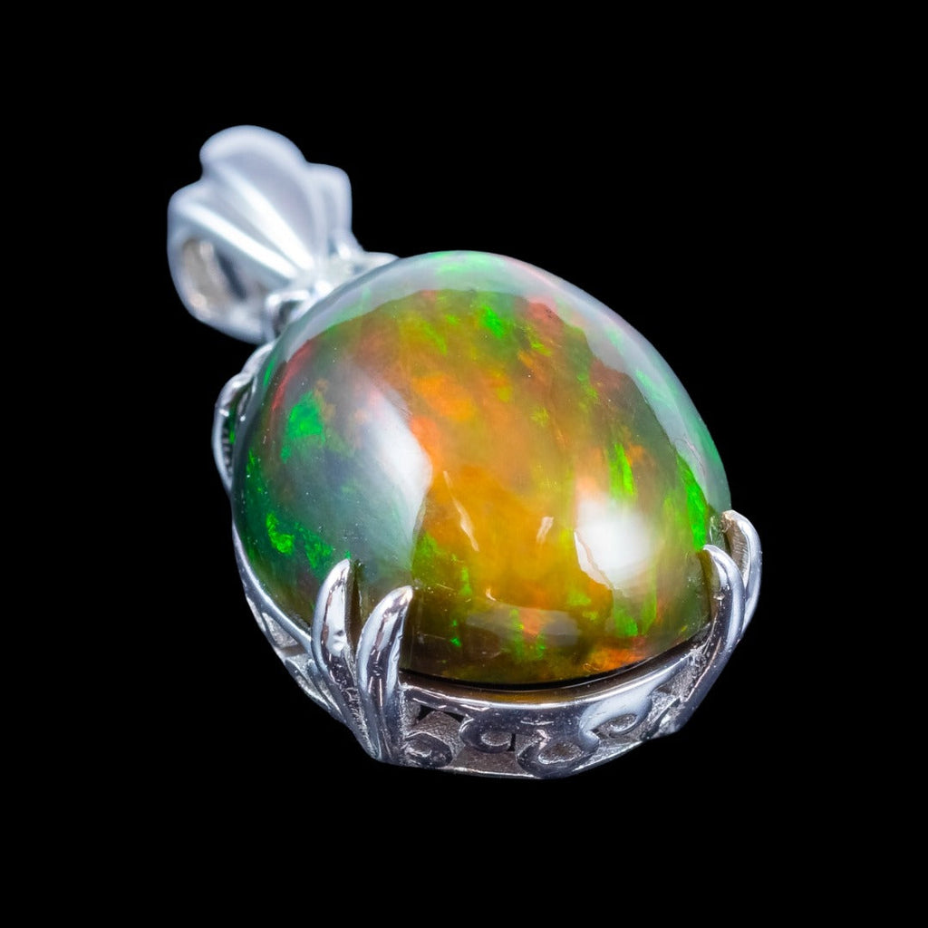 Edwardian Style Black Opal Diamond Pendant 18ct Gold 6.87ct Natural Opal