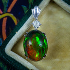 Edwardian Style Black Opal Diamond Pendant 18ct Gold 6.87ct Natural Opal