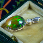 Edwardian Style Black Opal Diamond Pendant 18ct Gold 6.87ct Natural Opal