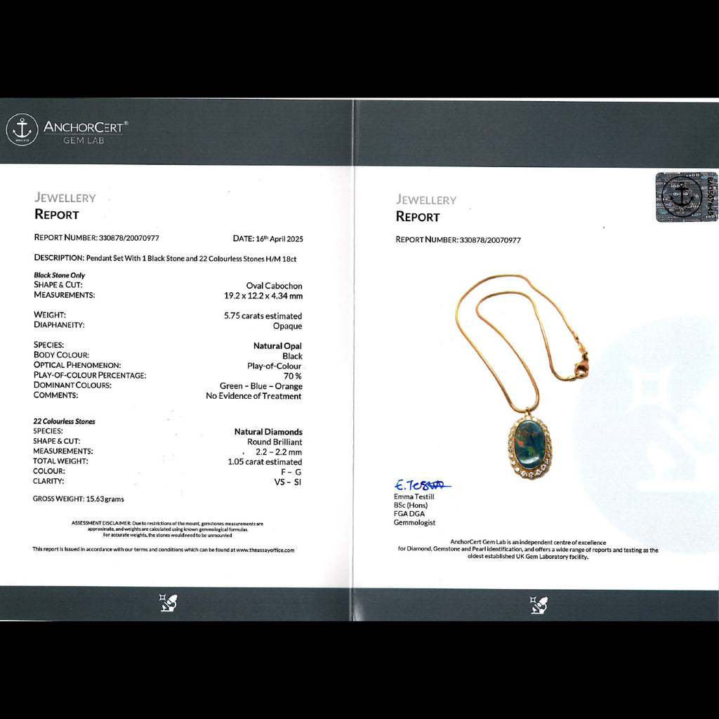 Edwardian Style Boodles Black Opal Diamond Pendant Necklace 18ct Gold with Cert