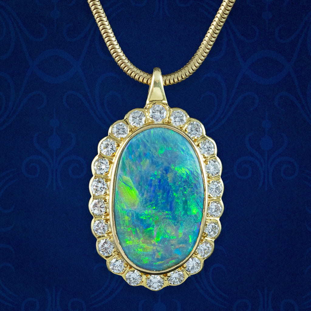 Edwardian Style Black Opal Diamond Pendant Necklace 18ct Gold Boodles