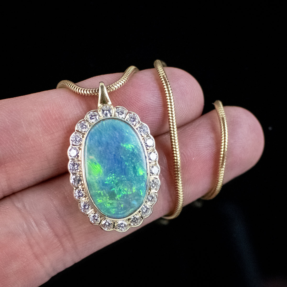 Edwardian Style Black Opal Diamond Pendant Necklace 18ct Gold Boodles