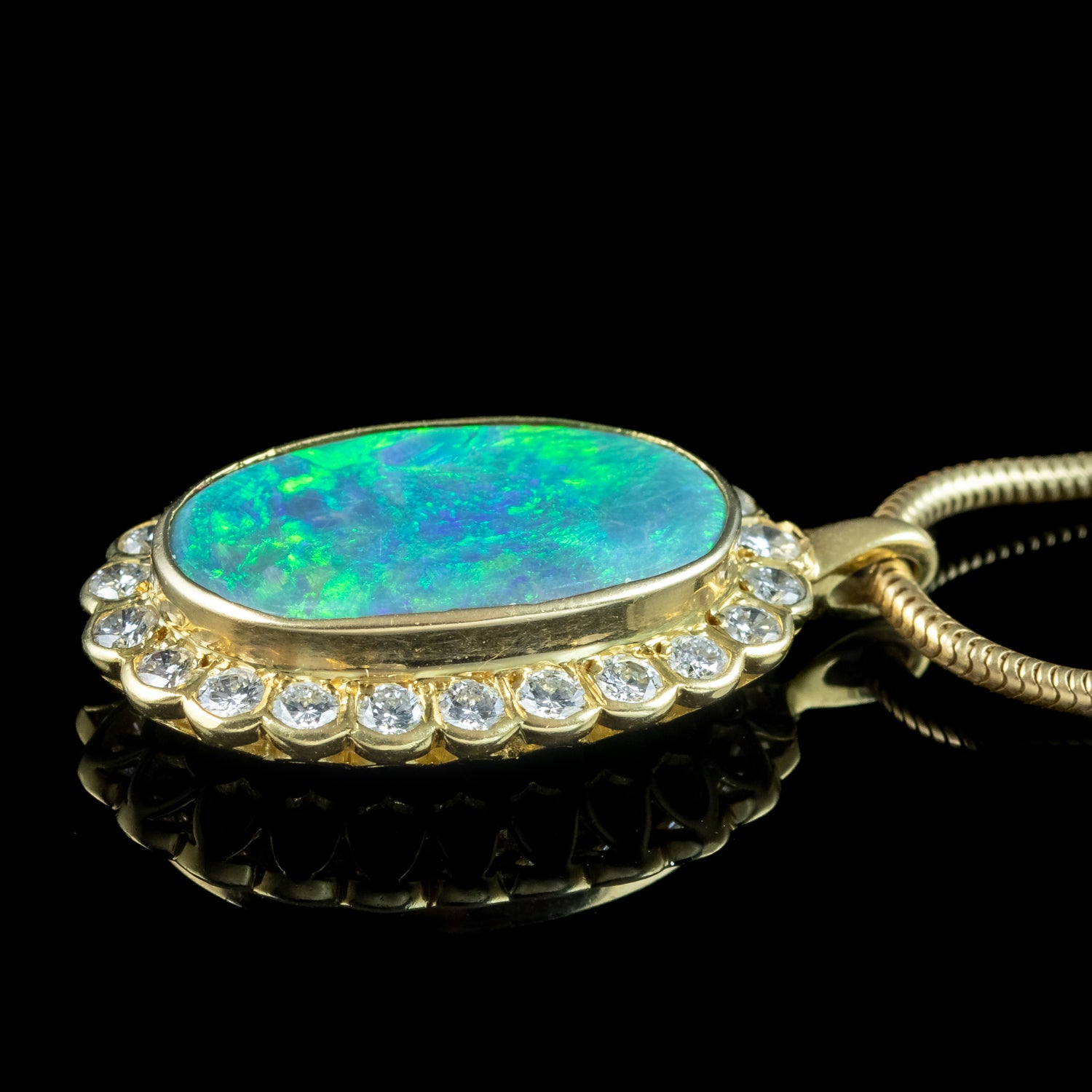 Edwardian Style Black Opal Diamond Pendant Necklace 18ct Gold Boodles