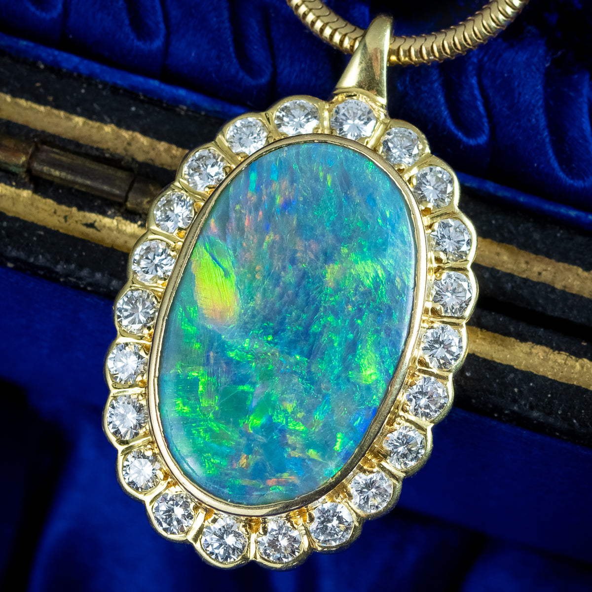 Edwardian Style Black Opal Diamond Pendant Necklace 18ct Gold Boodles