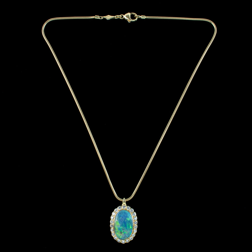 Edwardian Style Black Opal Diamond Pendant Necklace 18ct Gold Boodles