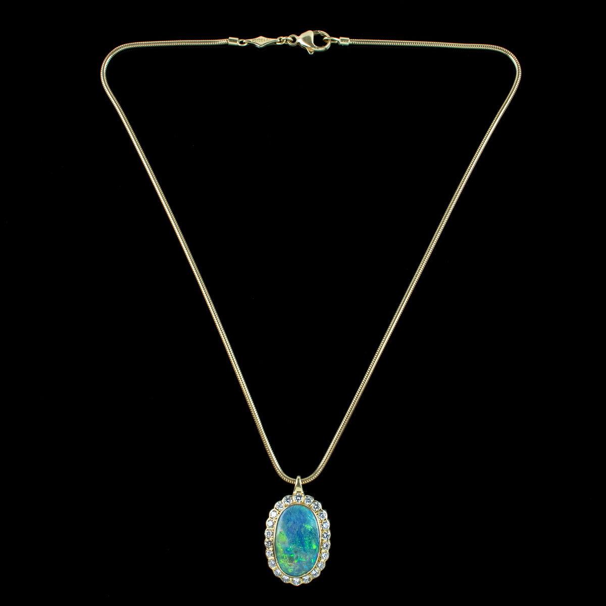 Edwardian Style Black Opal Diamond Pendant Necklace 18ct Gold Boodles