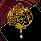 Antique Victorian Diamond Brooch Art Nouveau 18ct Gold