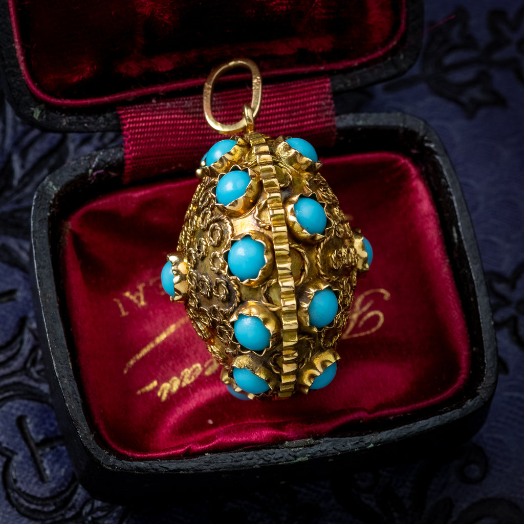  Antique Victorian Turquoise Pendant Etruscan Revival 18ct Gold