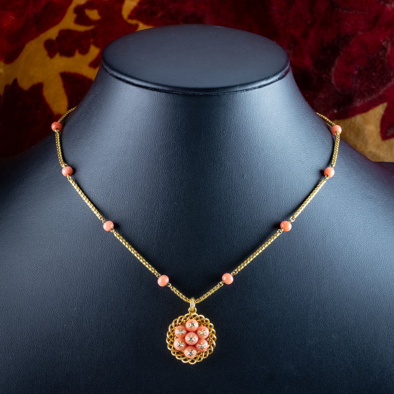 Antique Victorian Coral Diamond Pendant Necklace 15ct Gold With Locket Secondary image