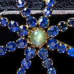 Antique Victorian Star Brooch Sapphire Cats Eye Chrysoberyl 18ct Gold