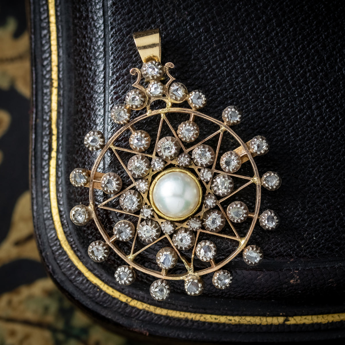 Antique Victorian French Diamond Pearl Star Pendant 1.5ct Of Diamond