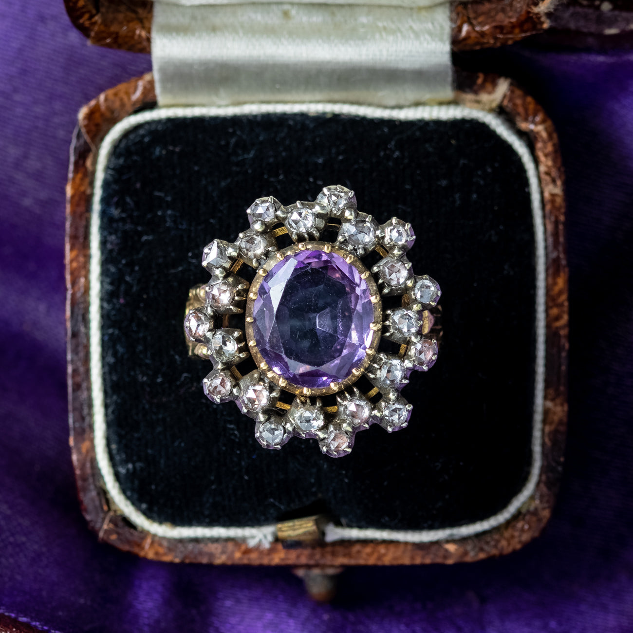 Antique Georgian Amethyst Diamond Cluster Ring 3ct Amethyst Secondary image