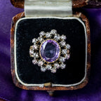 Antique Georgian Amethyst Diamond Cluster Ring 3ct Amethyst 