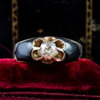 Antique Victorian Diamond Ring Black Enamel 0.50ct Diamond Solitaire 