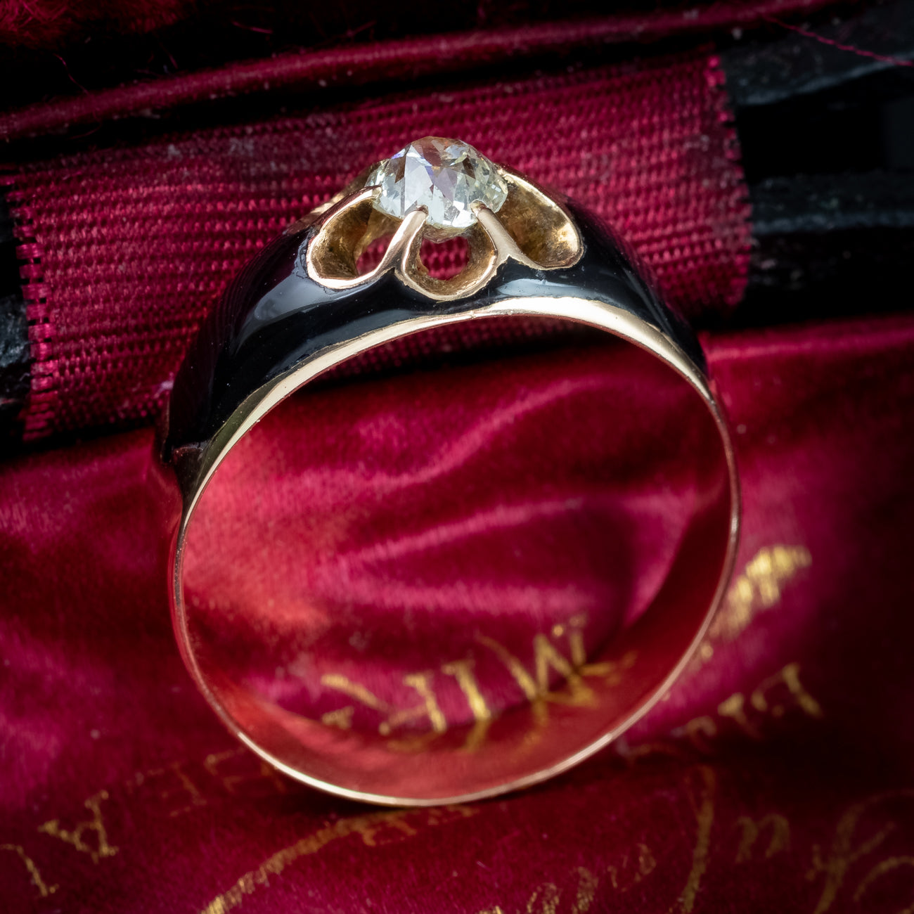 Antique Victorian Diamond Ring Black Enamel 0.50ct Diamond Solitaire Secondary image
