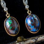 Antique Edwardian Black Opal Diamond Drop Earrings Platinum 18ct Gold