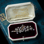 Antique Victorian French Brooch Pearl Diamond Olive Branch And Lyre With Box