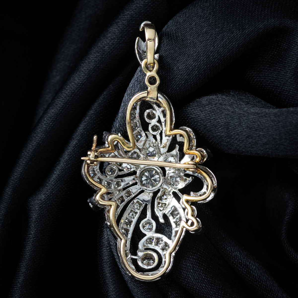 Antique Edwardian Diamond Pendant Brooch 18ct Gold Platinum 1.4ct Diamond