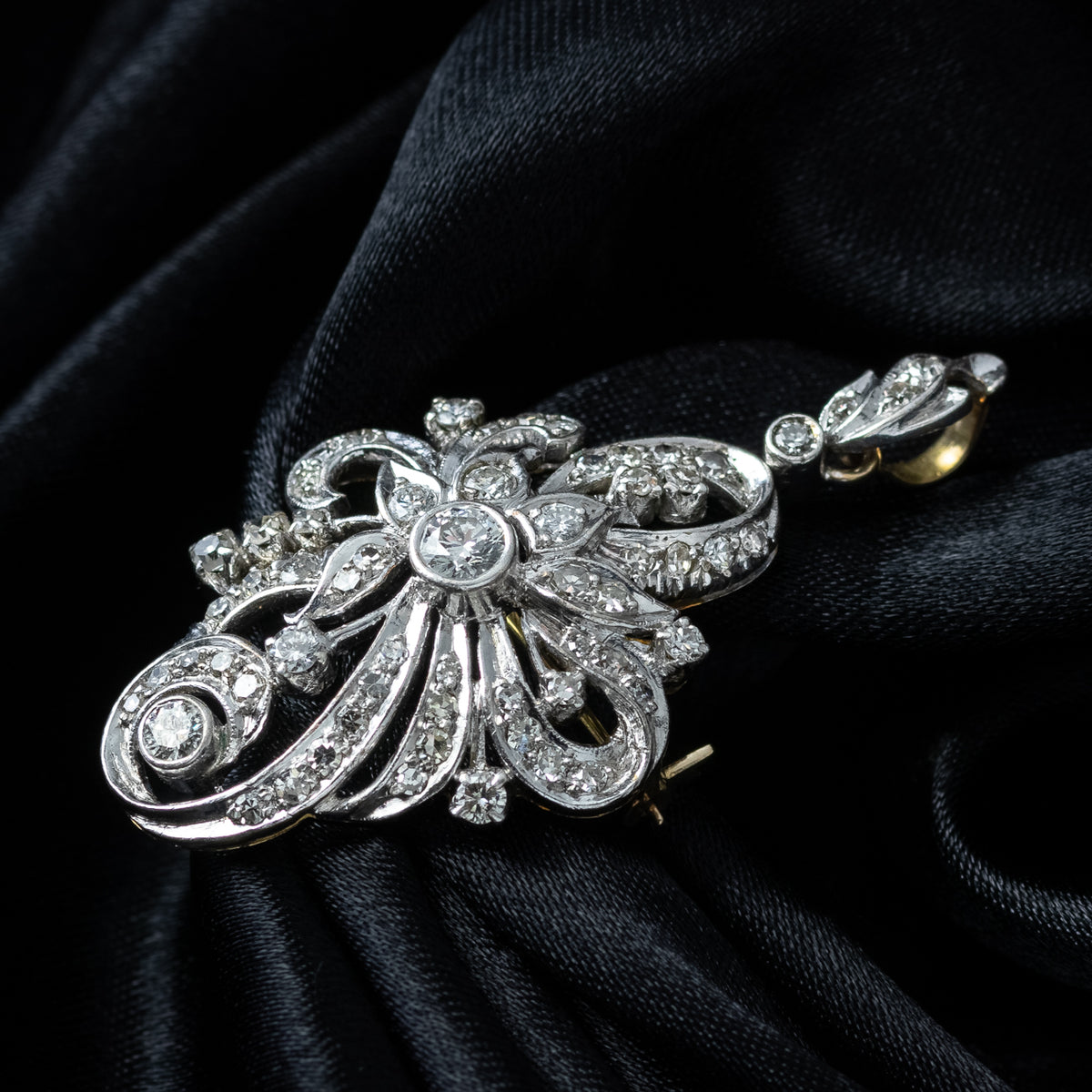 Antique Edwardian Diamond Pendant Brooch 18ct Gold Platinum 1.4ct Diamond