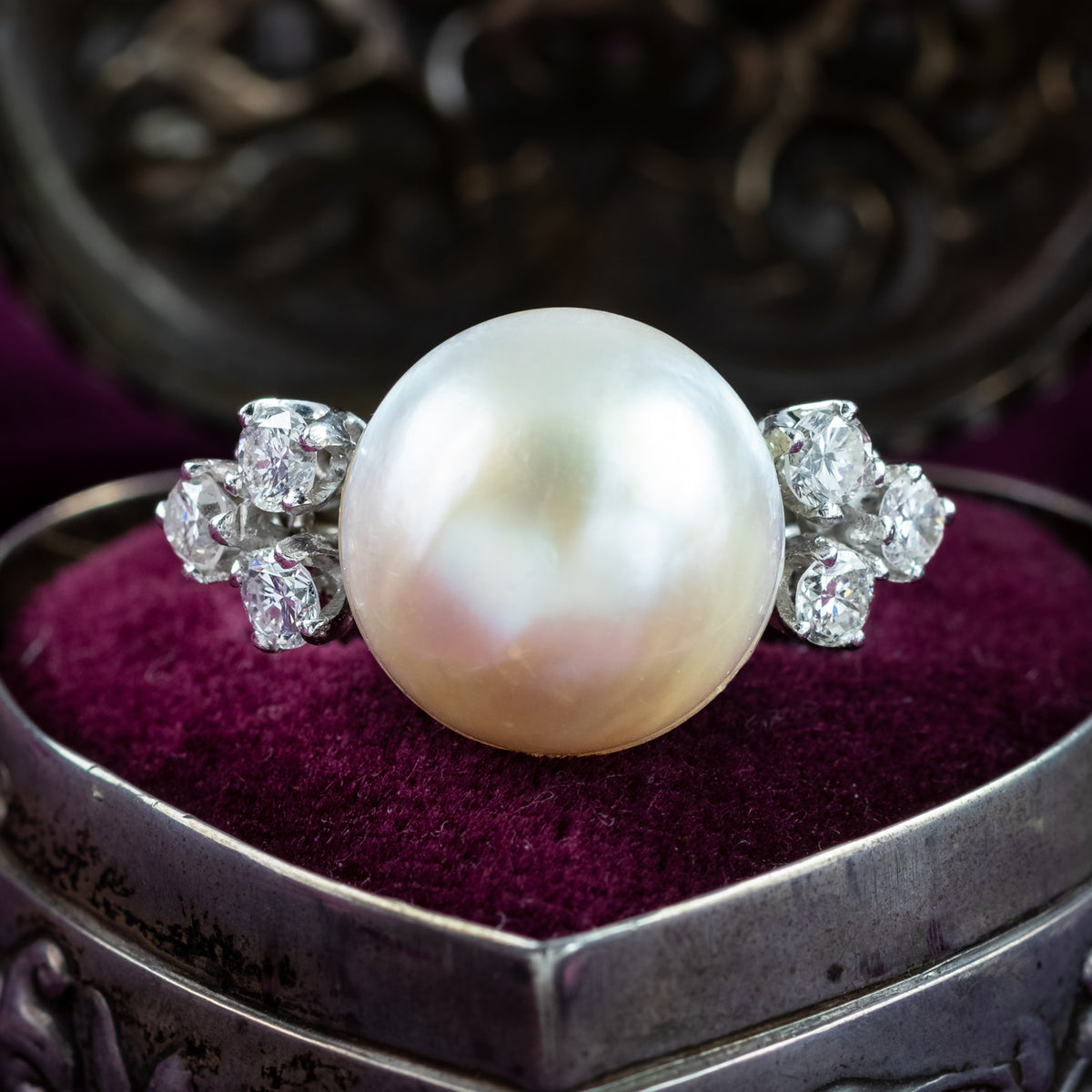 Vintage Pearl Diamond Cocktail Ring
